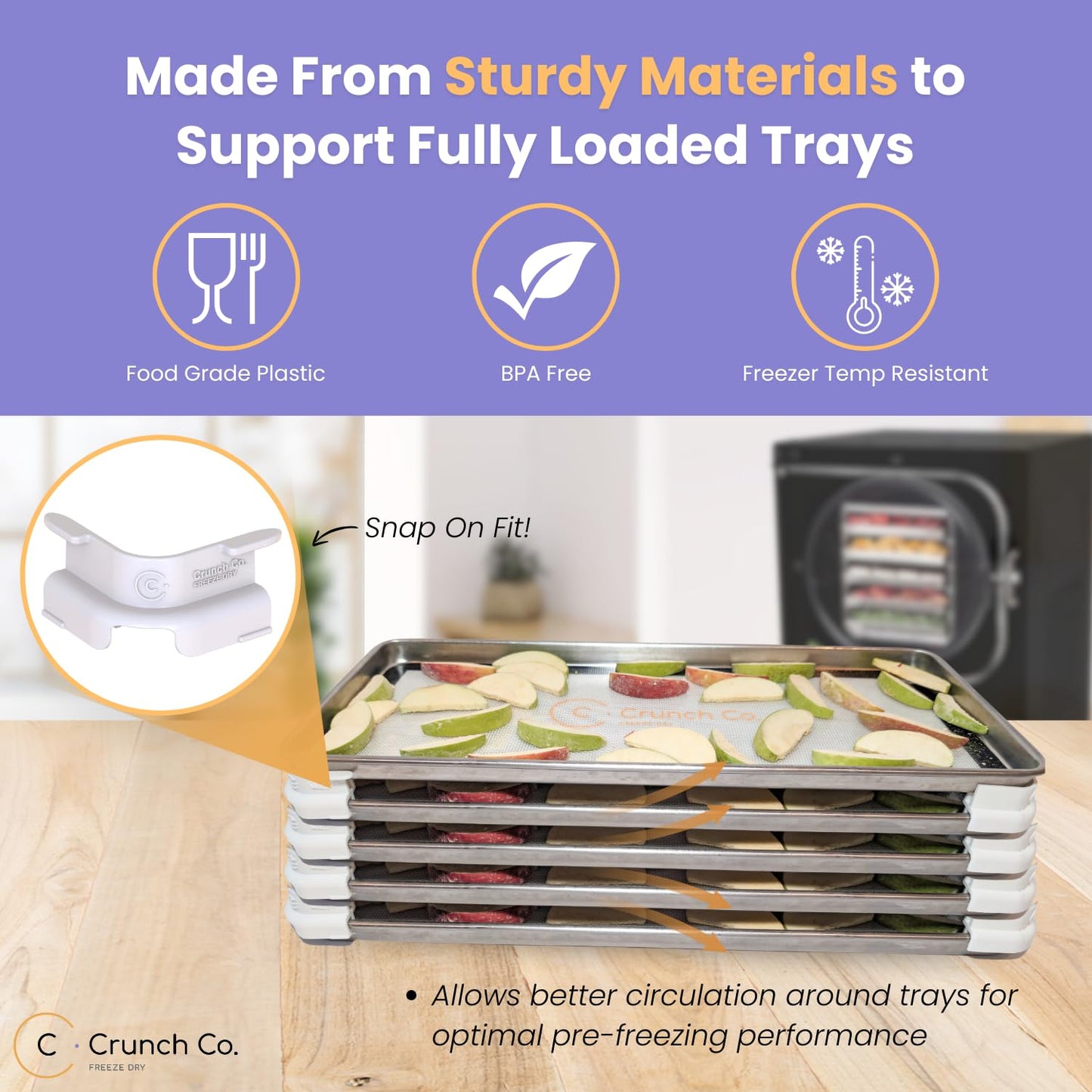 Crunch Co. 16 Tray Stackers for Harvest Right Freeze Dryer Trays – Compatible with All Sizes – Freeze Dryer Accessories for Pre-Freezing