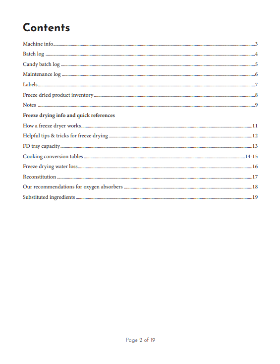 Digital PDF - Freeze Drying Logbook (not a physical product)