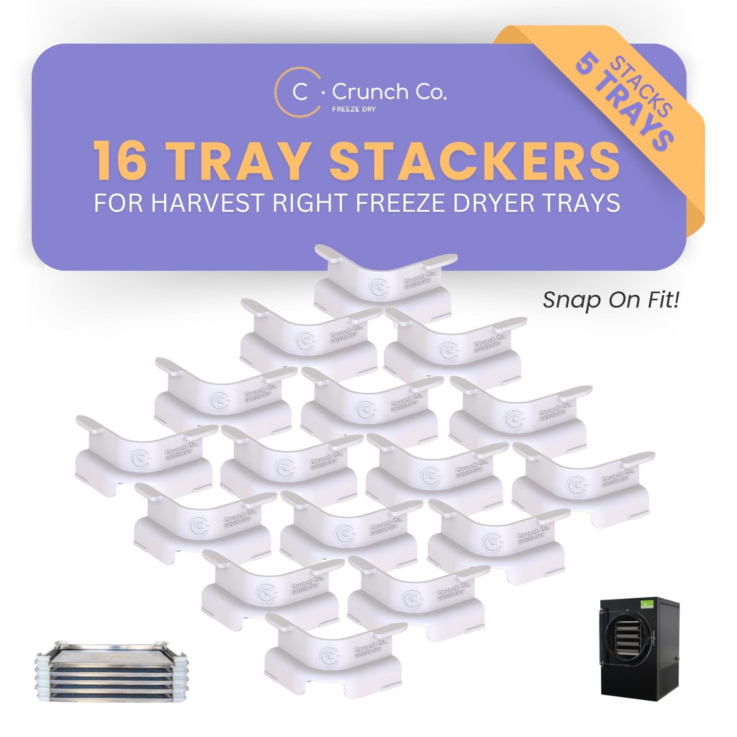 Crunch Co. 16 Tray Stackers for Harvest Right Freeze Dryer Trays – Compatible with All Sizes – Freeze Dryer Accessories for Pre-Freezing